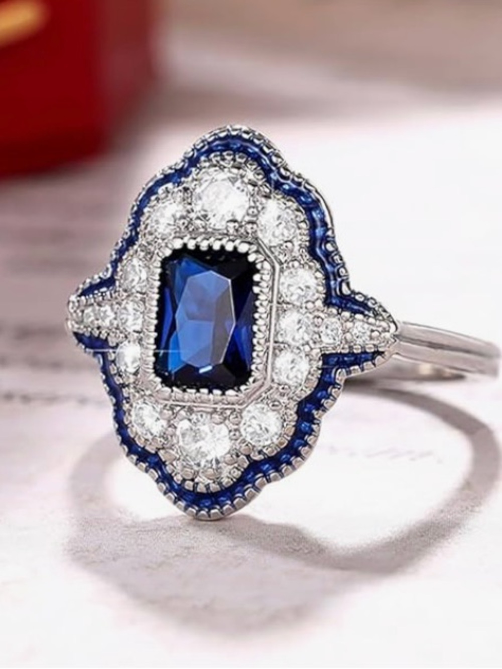 💙 NEW Gorgeous Vintage-Inspired Sapphire Blue & Crystal Halo Ring  💙